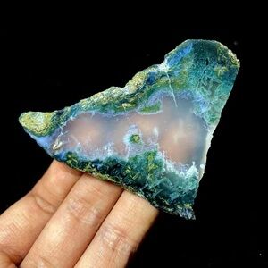 Polished Moss Agate Slab: Green Inclusion Gemstone - 53x60x5mm
